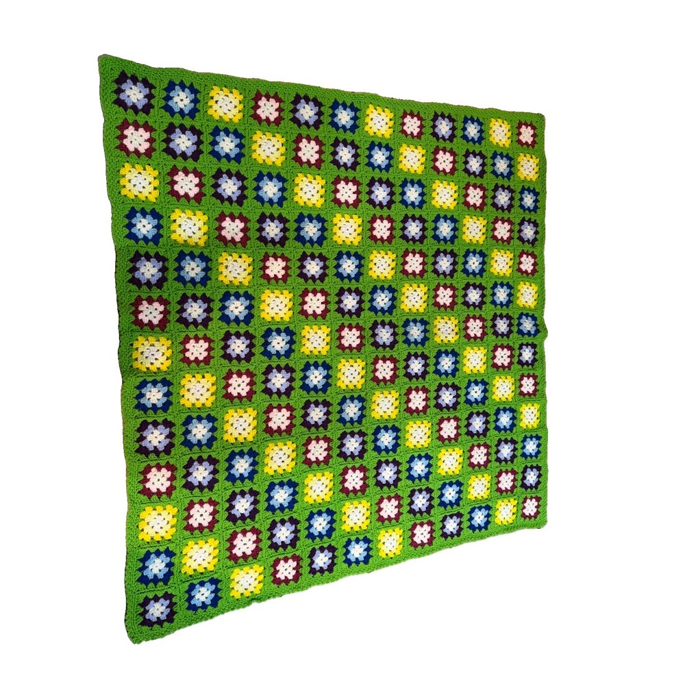 Handmade Vintage Granny Afghan Crochet Boho Throw Blanket 54x57" Green NEW